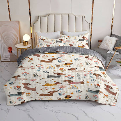 Dachshund Lorva All Season Quilt 3-Piece Set Happy Field Flowers