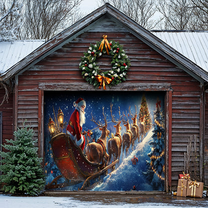 Lorva Christmas Garage Door Banner Decoration Santa’s Reindeer Journey