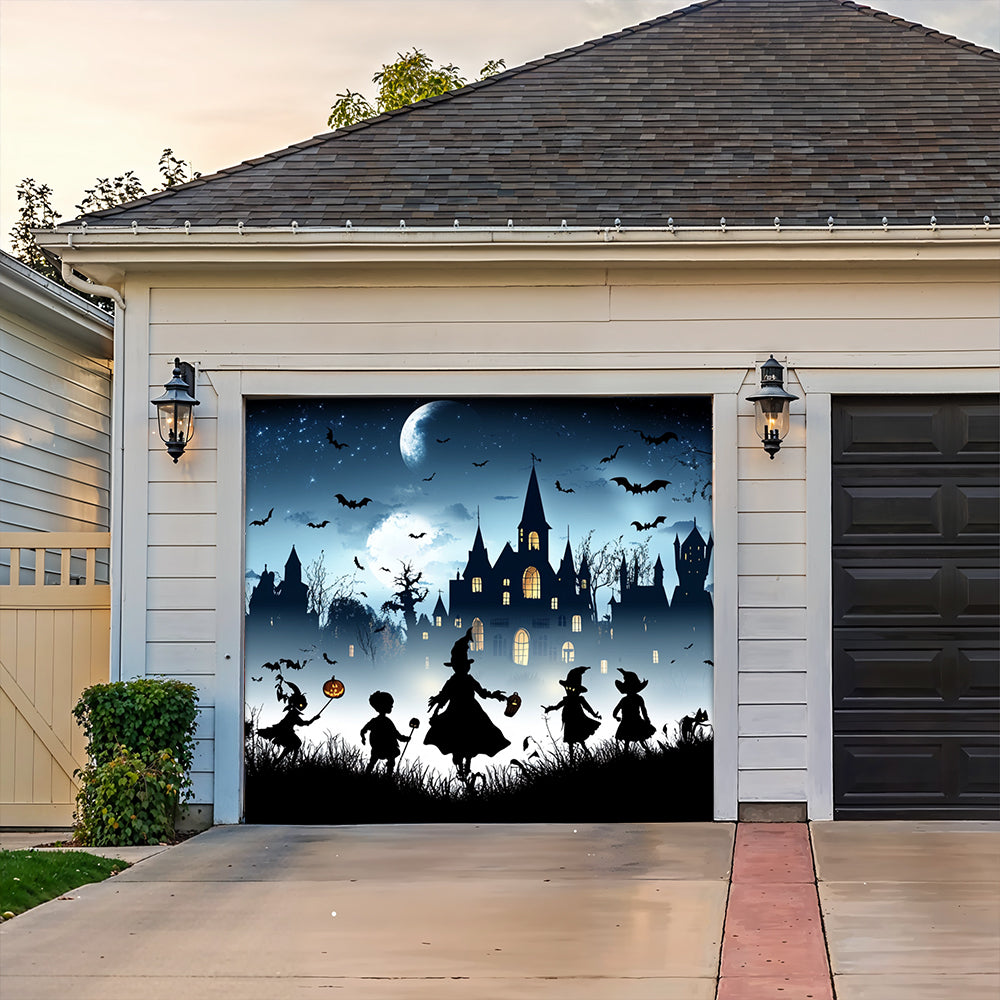 Lorva Halloween Garage Door Banner Decoration Haunted Halloween Village