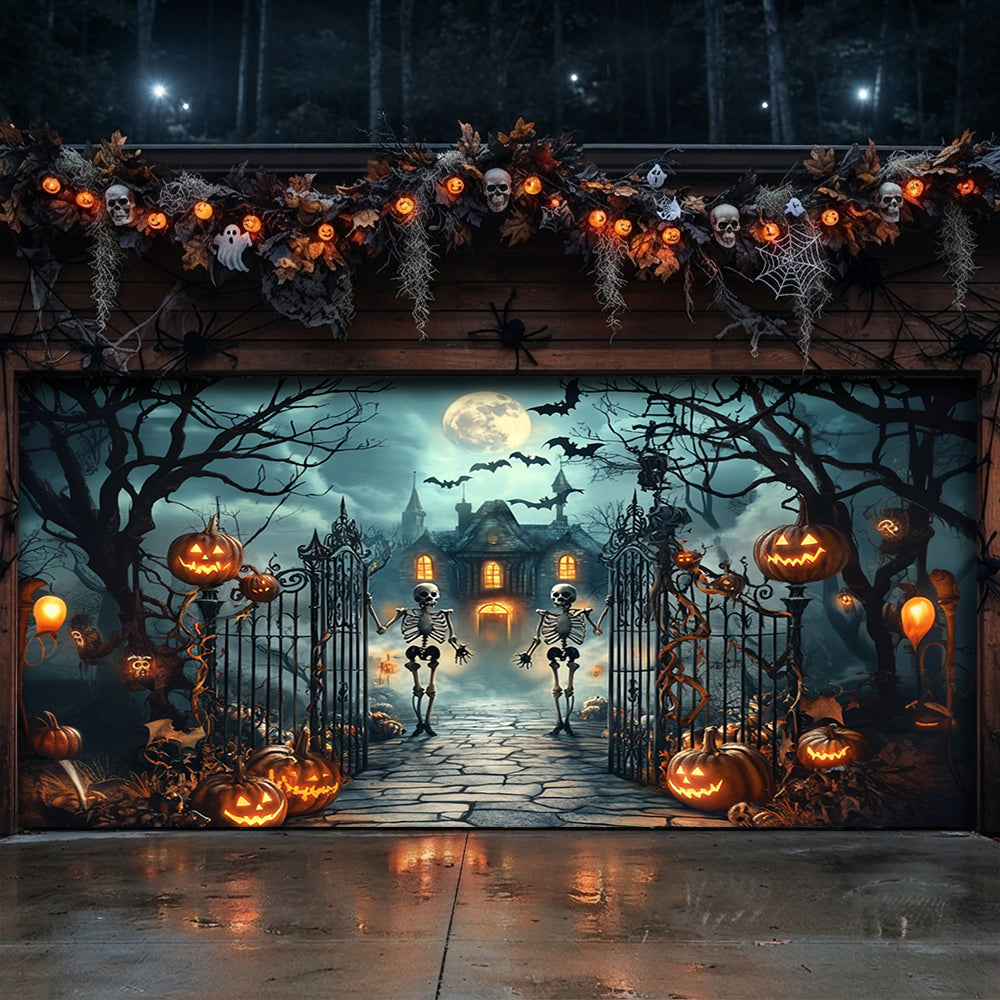 Lorva Halloween Garage Door Banner Decoration Moonlit Haunted Mansion