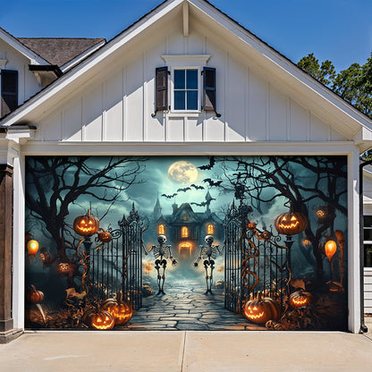 Lorva Halloween Garage Door Banner Decoration Moonlit Haunted Mansion