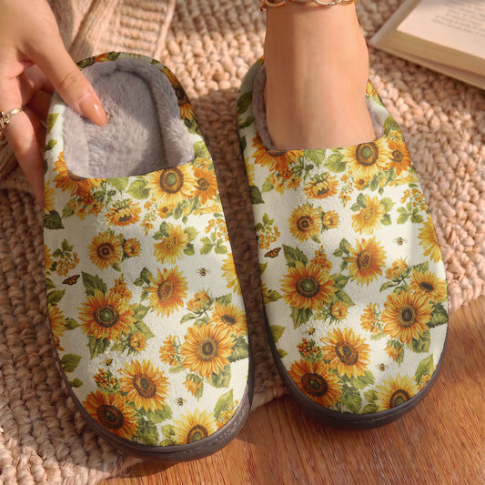 Lorva Sunflower Fleece Lined Slippers Sunshine Love