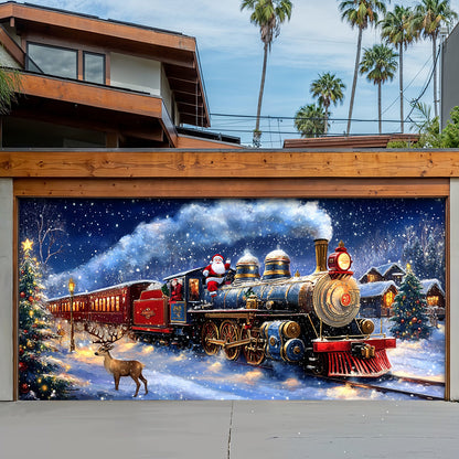 Lorva Christmas Garage Door Banner Decoration Santa’s Magical Christmas Train