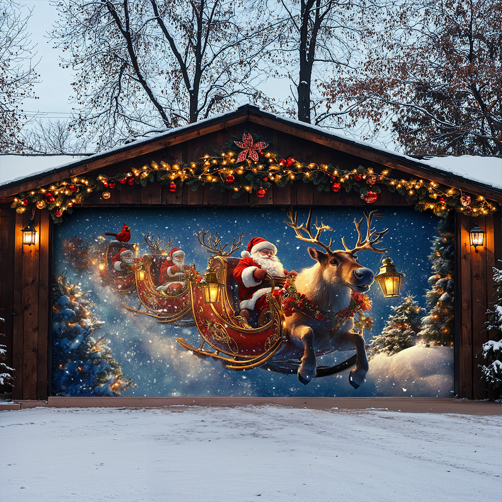 Lorva Christmas Garage Door Banner Decoration Santa’s Christmas Reindeer Team