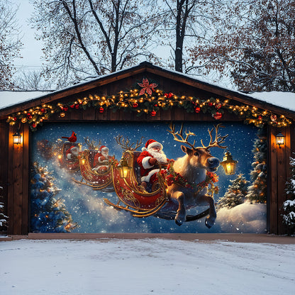 Lorva Christmas Garage Door Banner Decoration Santa’s Christmas Reindeer Team