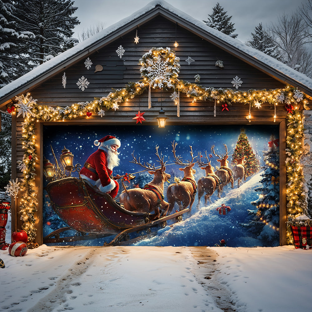 Lorva Christmas Garage Door Banner Decoration Santa’s Reindeer Journey