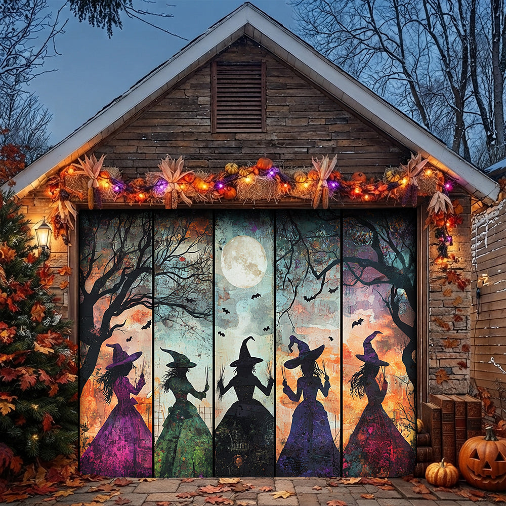Lorva Halloween Garage Door Banner Decoration Mystic Witches