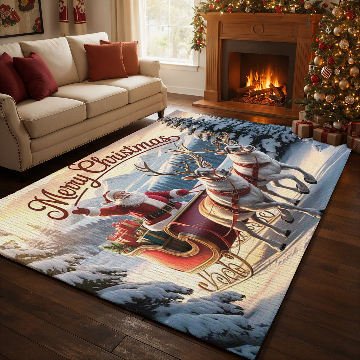 Lorva Christmas Area Rug Merry Christmas