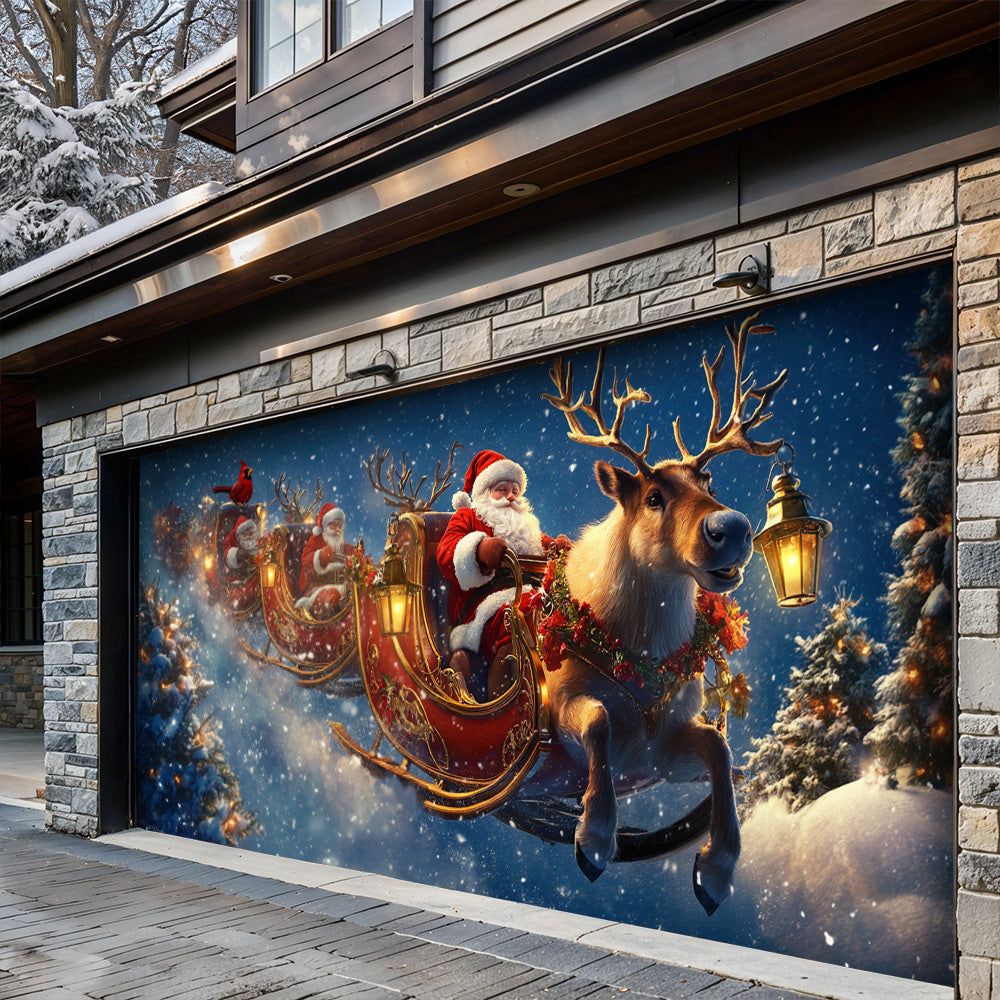 Lorva Christmas Garage Door Banner Decoration Santa’s Christmas Reindeer Team