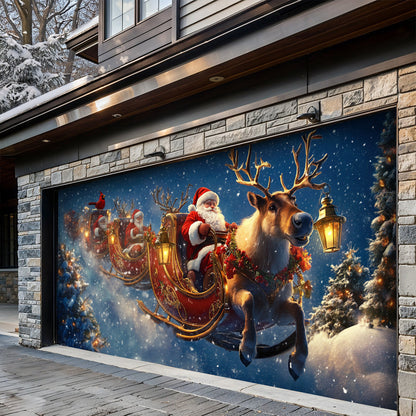Lorva Christmas Garage Door Banner Decoration Santa’s Christmas Reindeer Team
