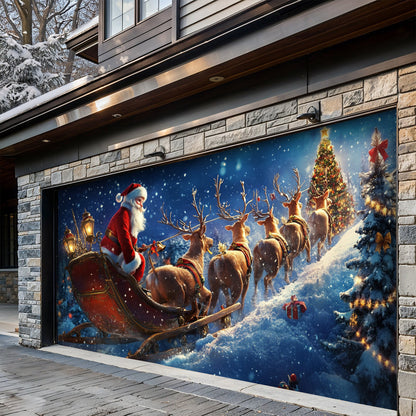Lorva Christmas Garage Door Banner Decoration Santa’s Reindeer Journey