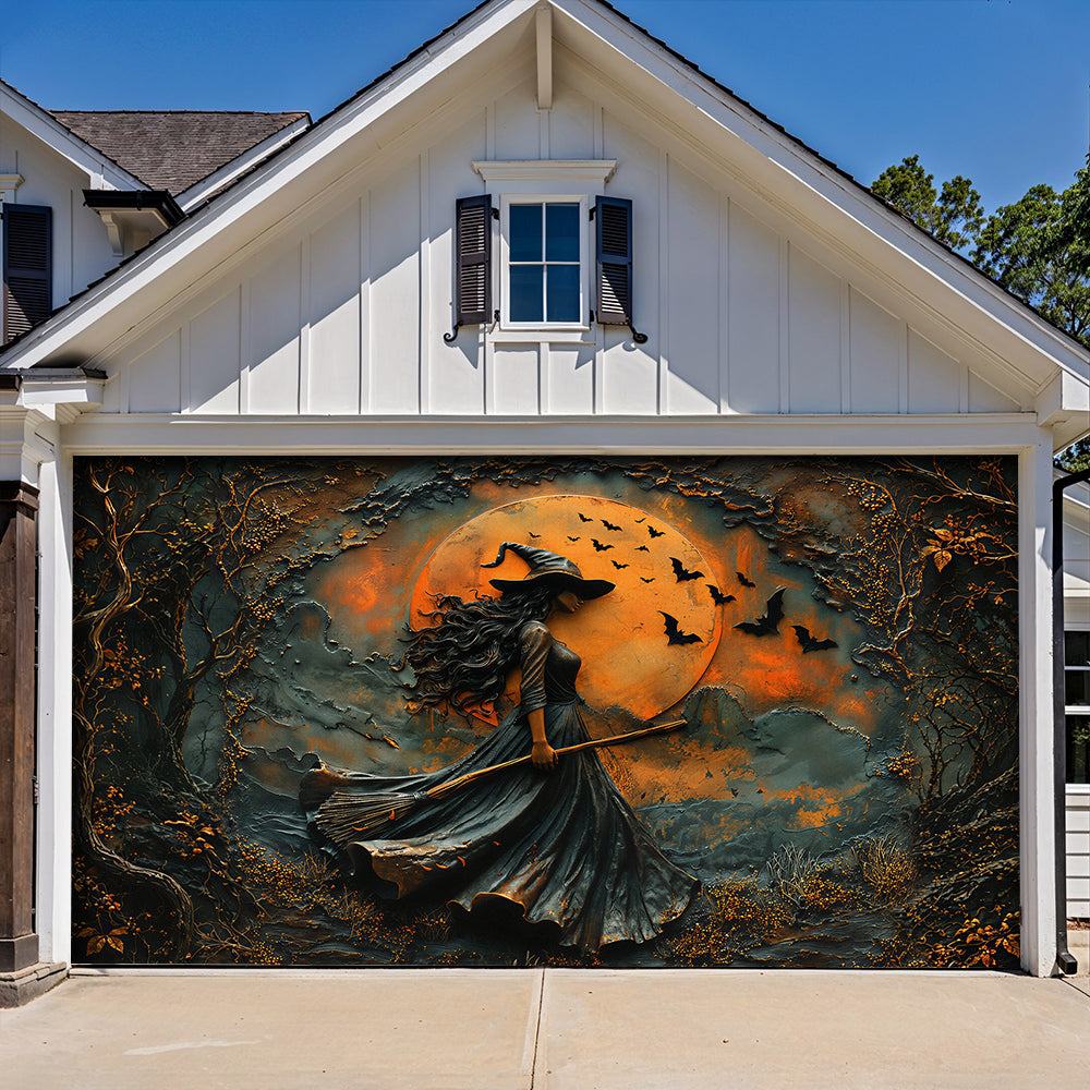 Lorva Witch Garage Door Banner Decoration Rustic Autumn Witch