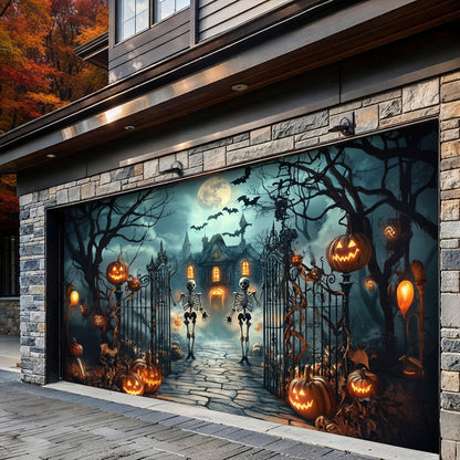 Lorva Halloween Garage Door Banner Decoration Moonlit Haunted Mansion