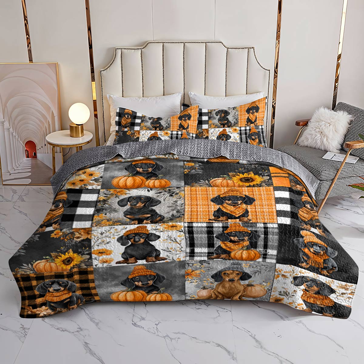 Lorva All Season Quilt 3-Piece Set Golden Autumn Dachshund
