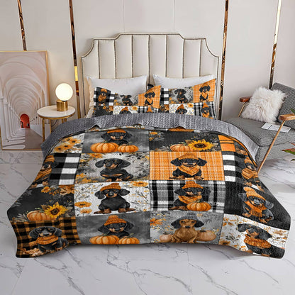 Lorva All Season Quilt 3-Piece Set Golden Autumn Dachshund