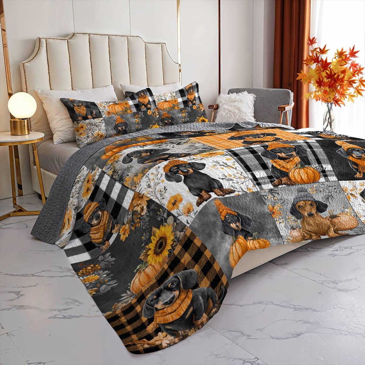 Lorva All Season Quilt 3-Piece Set Golden Autumn Dachshund