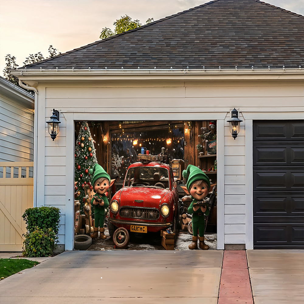 Lorva Christmas Garage Door Banner Decoration Christmas Elves Garage