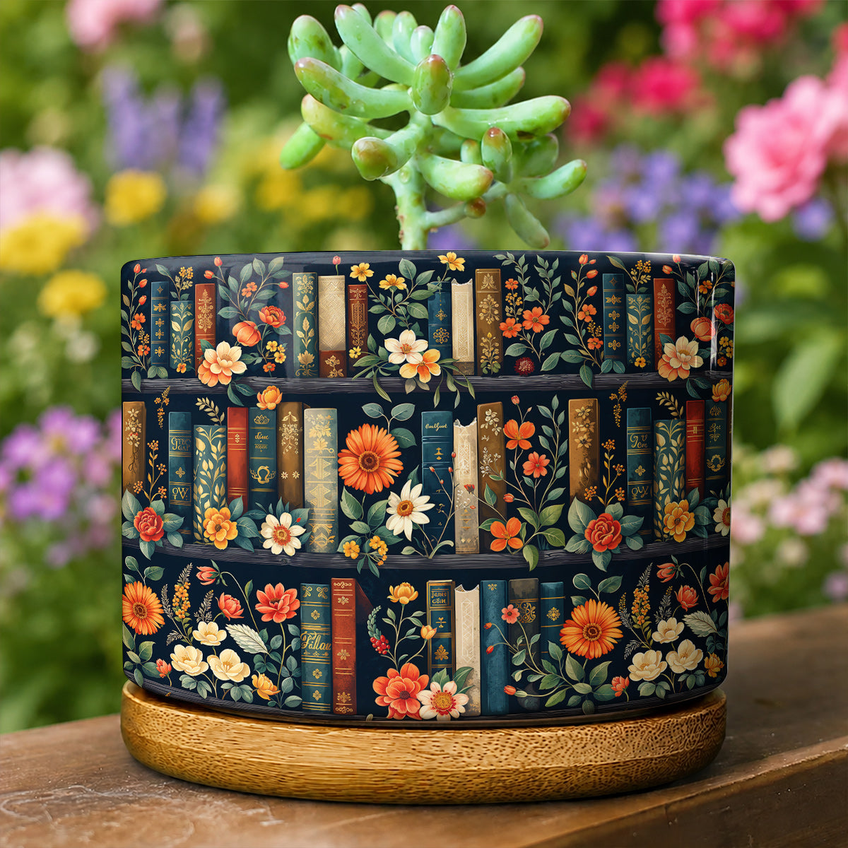 Lorva Ceramic Plant Pot Vintage Floral Bookshelf