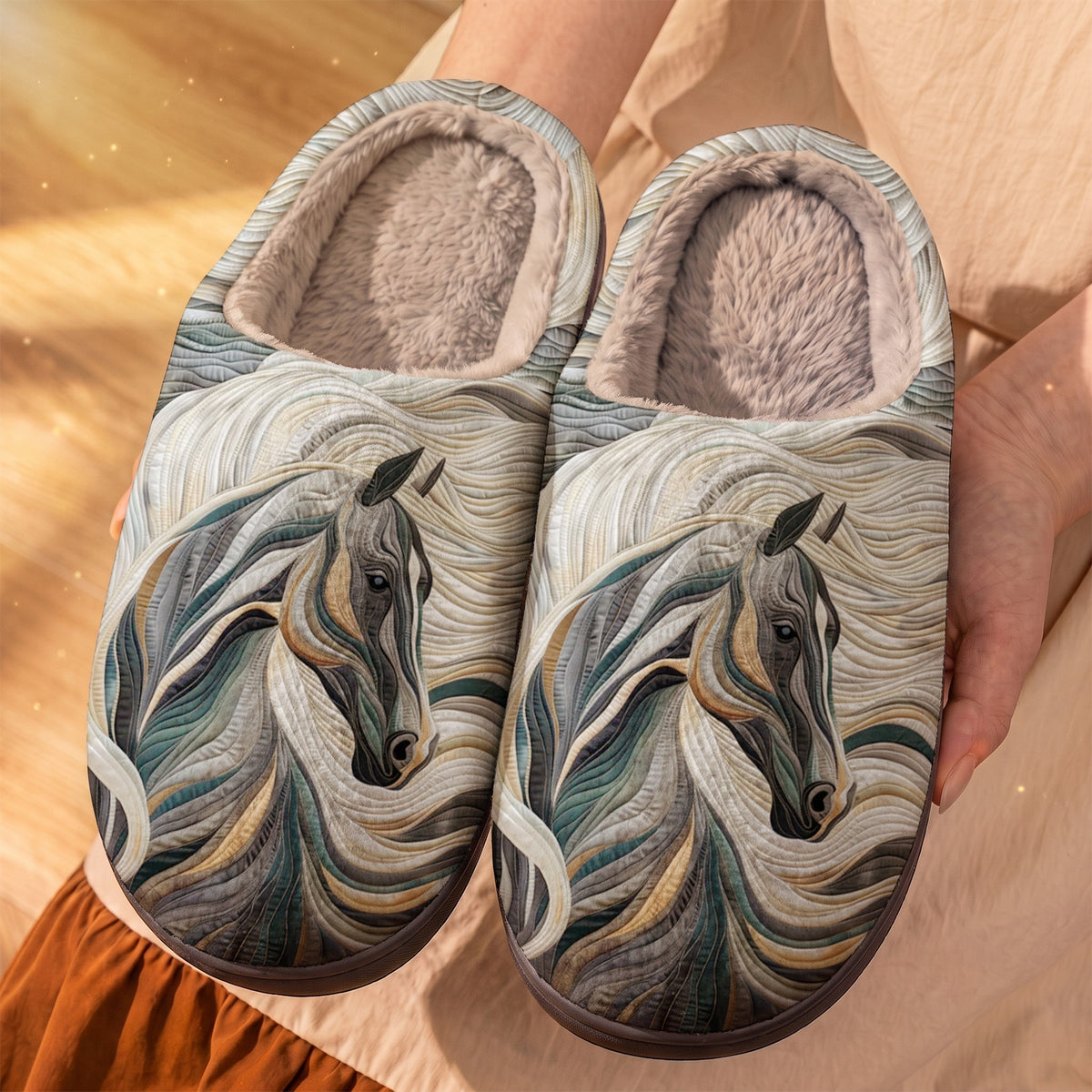Lorva Horse Fleece Lined Slippers Graceful