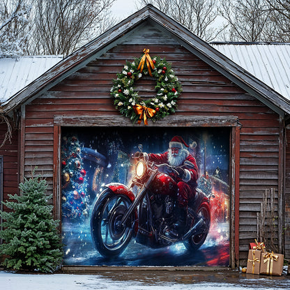 Lorva Chistmas Garage Door Banner Decoration Santa’s Midnight Motorcycle Run