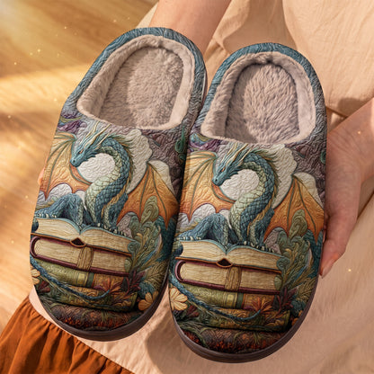 Lorva Reading Fleece Lined Slippers Mystical Book Dragon