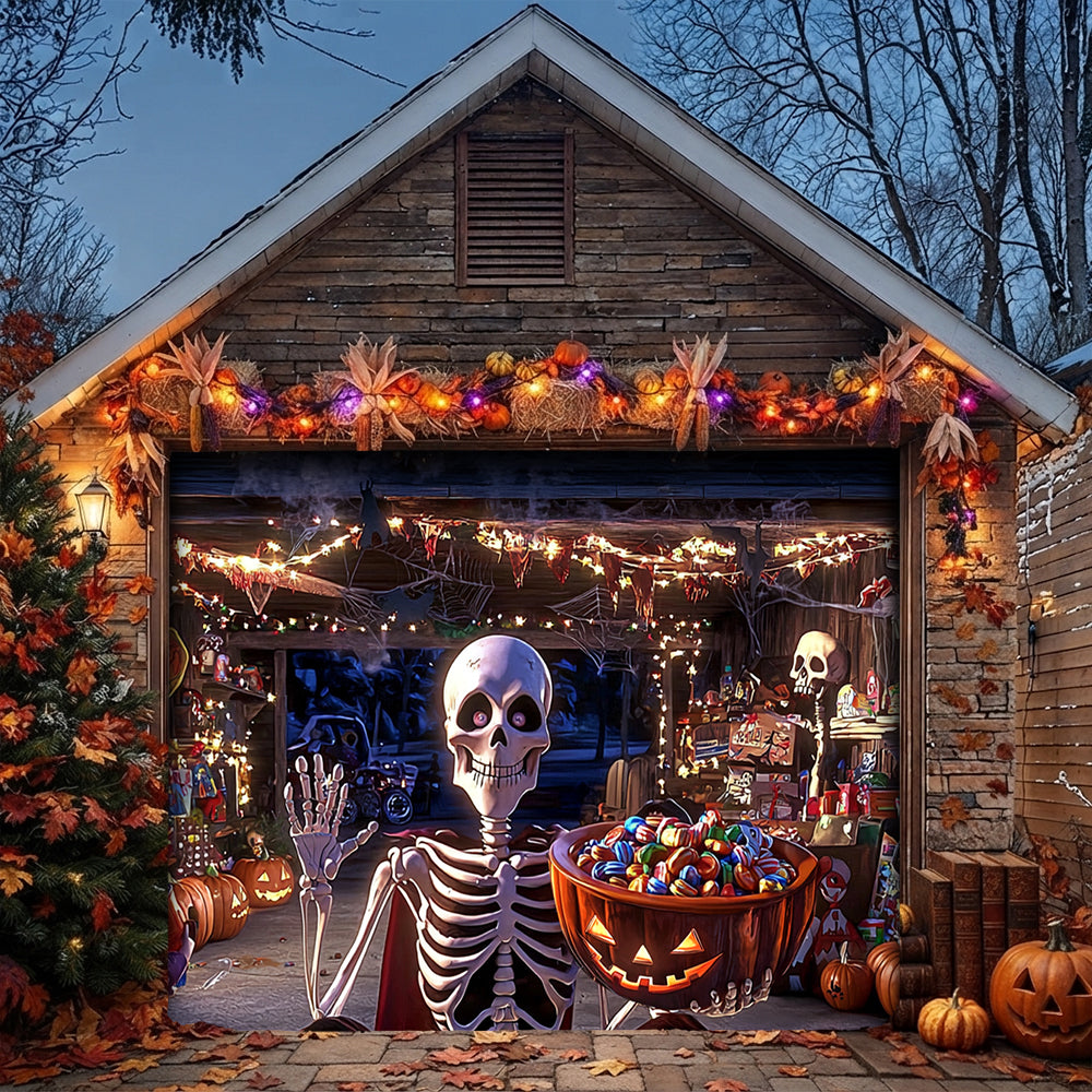 Lorva Halloween Garage Door Banner Decoration Skeleton’s Trick-or-Treat Party