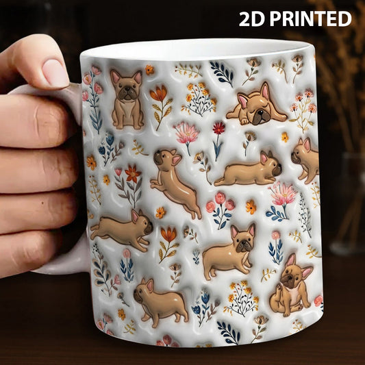 Lorva French Bulldog Flat Print Mug  Happy Field Flowers