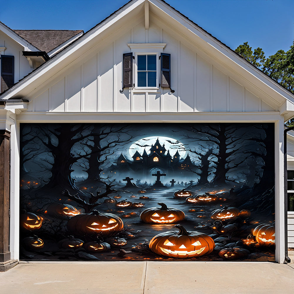 Lorva Garage Door Banner Decoration Halloween Pumpkin Haunted House