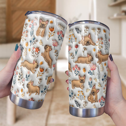 Lorva French Bulldog 20Oz Flat Print Tumbler Happy Field Flowers