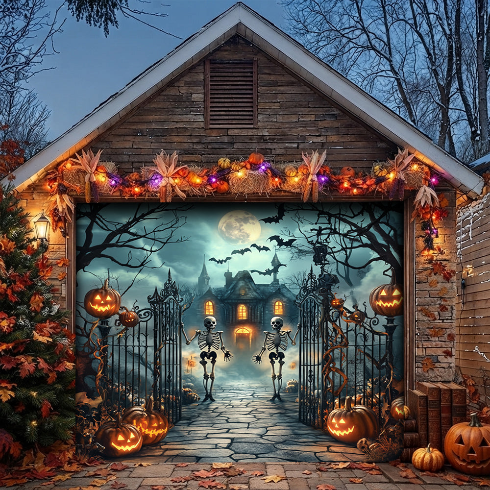 Lorva Halloween Garage Door Banner Decoration Moonlit Haunted Mansion