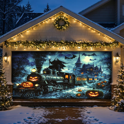 Lorva Halloween Garage Door Banner Decoration Grim Reaper Haunted Train