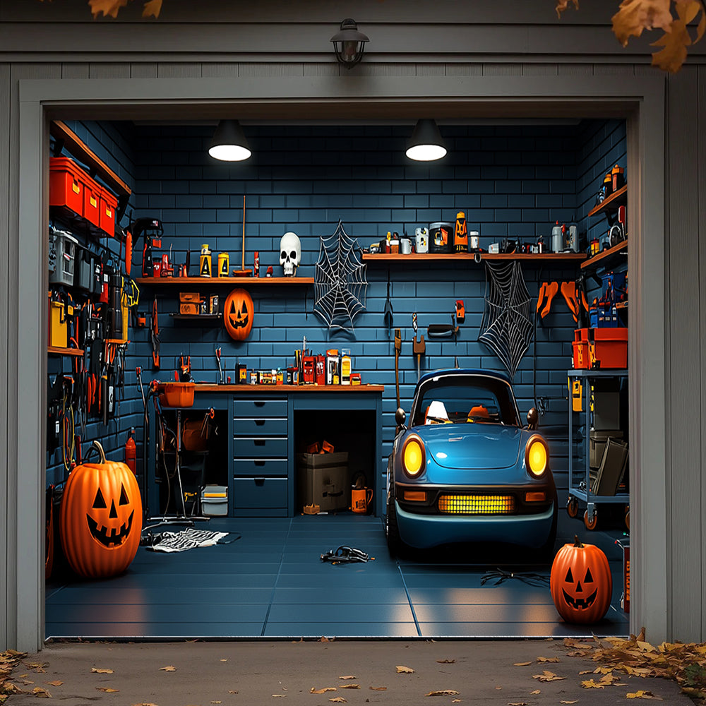 Lorva Halloween Garage Door Banner Decoration Spooky Muscle Car