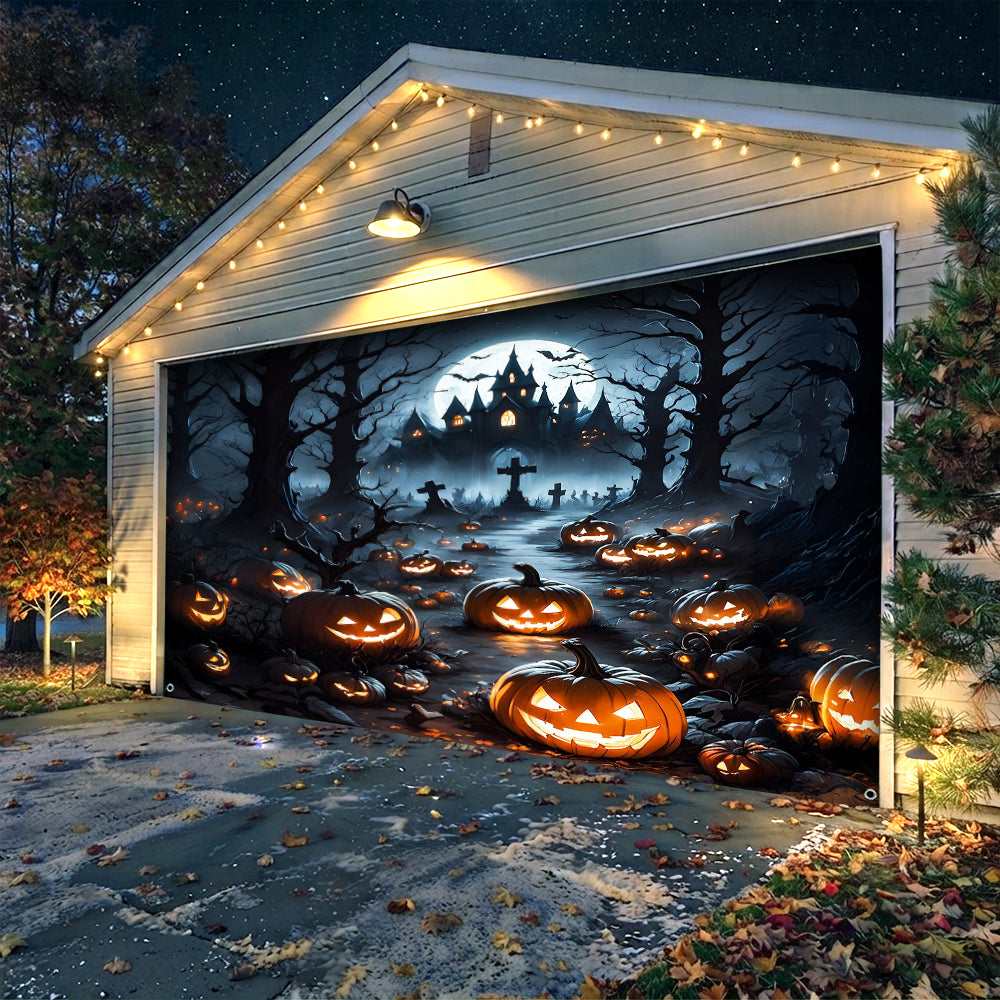 Lorva Garage Door Banner Decoration Halloween Pumpkin Haunted House