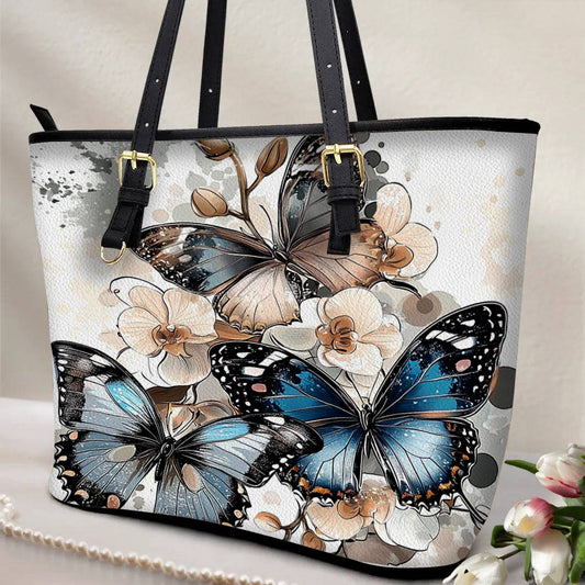 Lorva Leather Tote Bag Charming Orchid Butterflies
