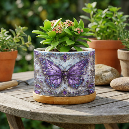 Lorva Ceramic Plant Pot Gentle Purple Butterfly