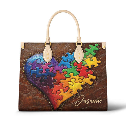 Lorva Personalized Autism Leather Bag In My Heart