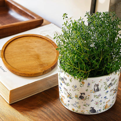 Lorva Ceramic Plant Pot Sweet Floral Cats
