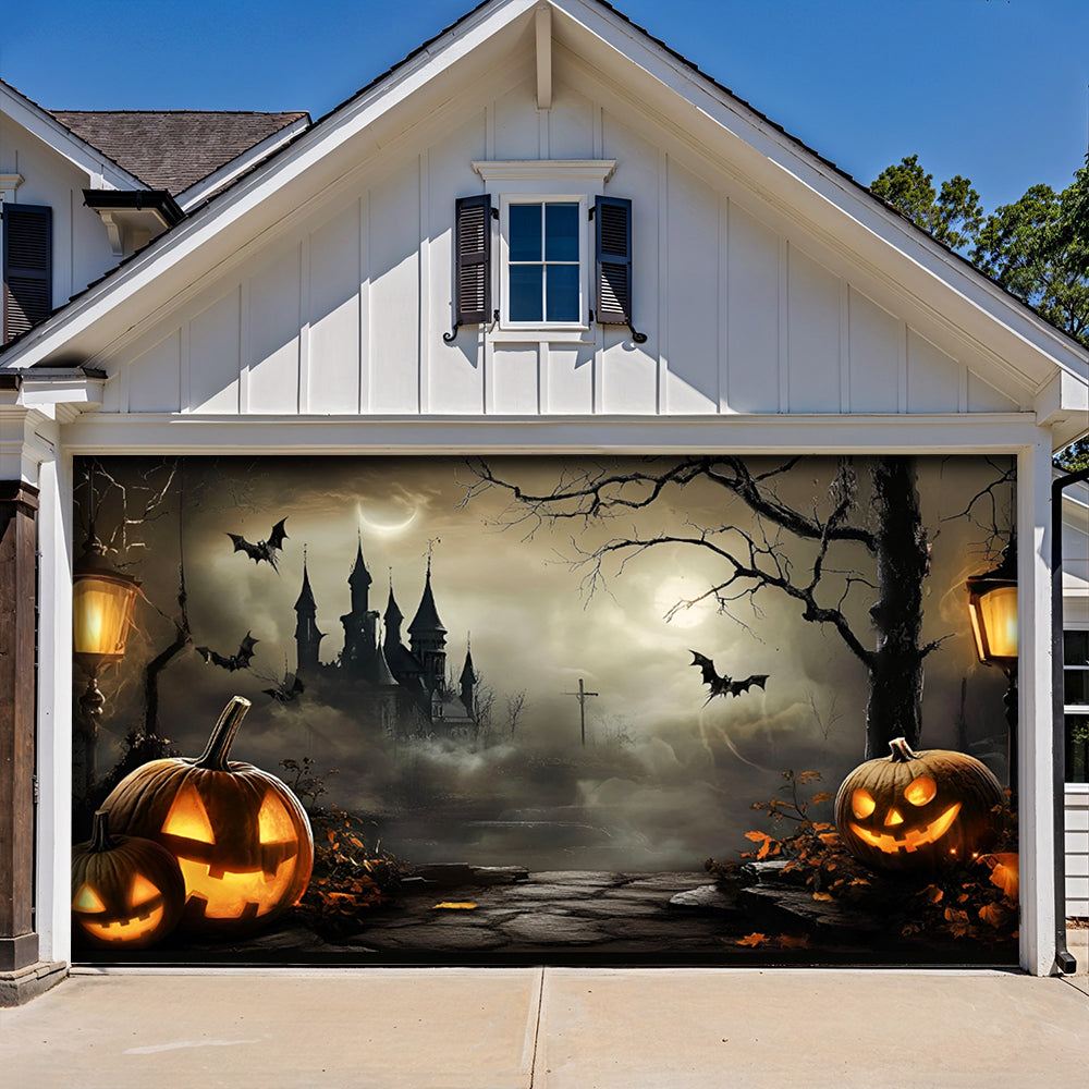 Lorva Halloween Garage Door Banner Decoration Haunted Manor Halloween