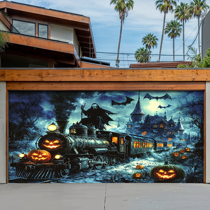 Lorva Halloween Garage Door Banner Decoration Grim Reaper Haunted Train