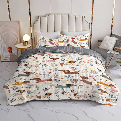 Lorva Dachshund All Season Quilt 3-Piece Set Happy Field Flowers