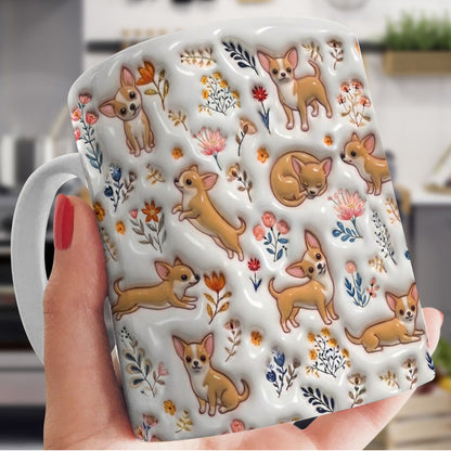 Lorva Chihuahua Flat Print Mug Happy Field Flowers
