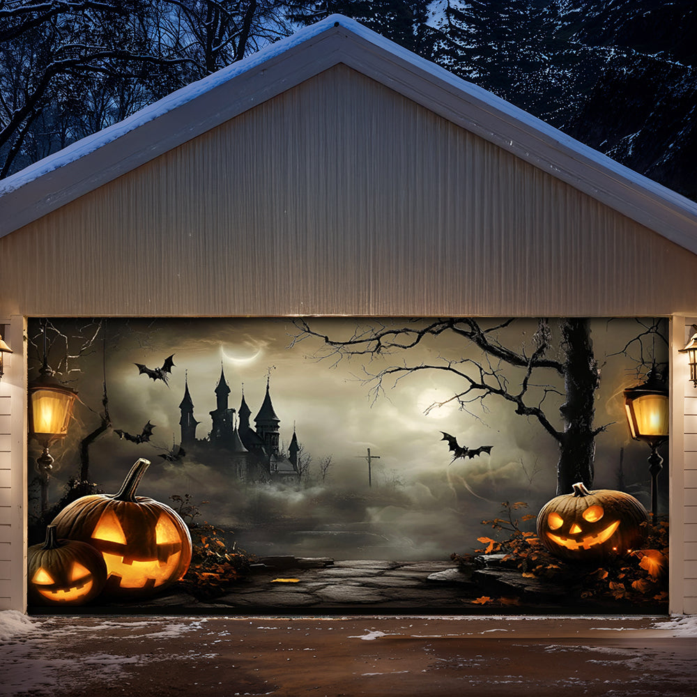 Lorva Halloween Garage Door Banner Decoration Haunted Manor Halloween