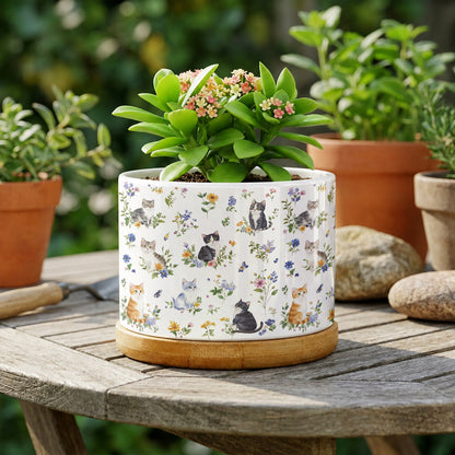 Lorva Ceramic Plant Pot Sweet Floral Cats