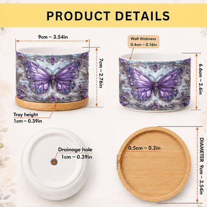 Lorva Ceramic Plant Pot Gentle Purple Butterfly