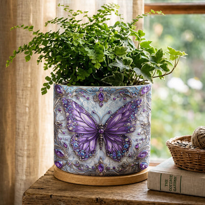 Lorva Ceramic Plant Pot Gentle Purple Butterfly