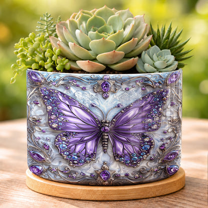 Lorva Ceramic Plant Pot Gentle Purple Butterfly