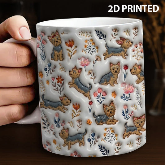 Lorva Yorkie Flat Print Mug Happy Field Flowers