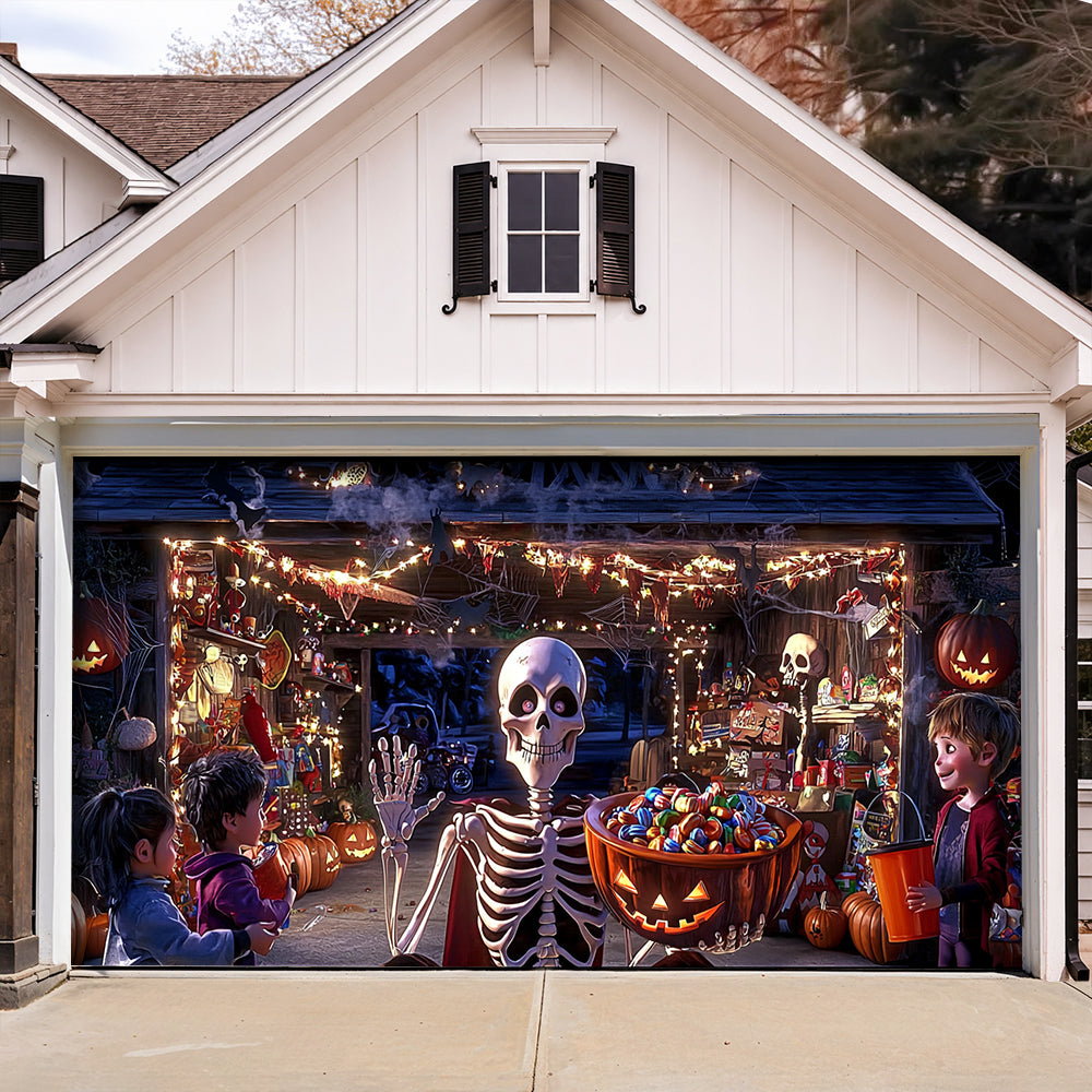 Lorva Halloween Garage Door Banner Decoration Skeleton’s Trick-or-Treat Party