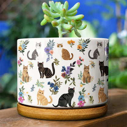 Lorva Ceramic Plant Pot Cute Floral Cats