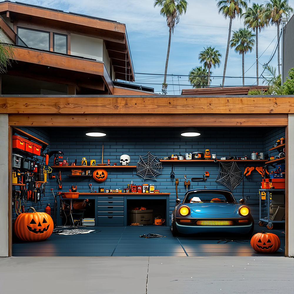 Lorva Halloween Garage Door Banner Decoration Spooky Muscle Car